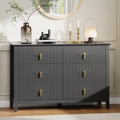 Fluted Dresser 54 Inch Wide, 7-Drawer Wood Dresser for Bedroom, Modern Chest of Drawers, Storage Organizer Cabinet for Living Room, Hallway