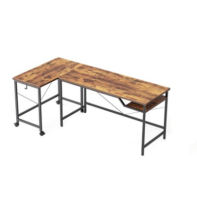Itopfox Modern L-Shaped Computer Desk with Storage Shelves, Corner Home Office Desk Large Simple Style Table for Study Student Writing Wheels & Shelf