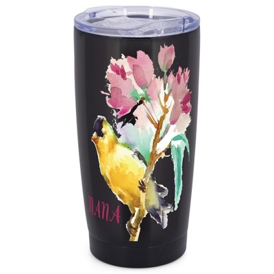Elanze Designs Nana Watercolor Bird Flower Family Love Wrap-Around Design 20 Ounce Stainless Steel On-The-Go Coffee Mug, Thermal Travel Tumbler with