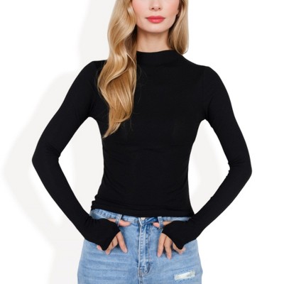 Anna-Kaci Women's Fitted Mock Neck Top with Stretch Fabric