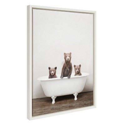 18" x 24" Sylvie Three Little Bears in Tub Framed Canvas by Amy Peterson - Kate & Laurel All Things Decor