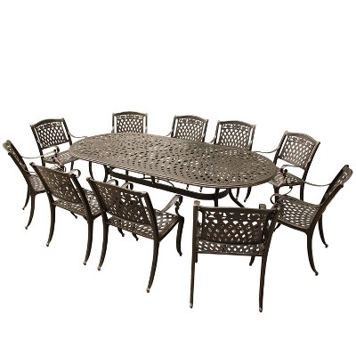 11pc Outdoor Dining Set: UV-Resistant Aluminum Chairs & Oval Table - Oakland Living