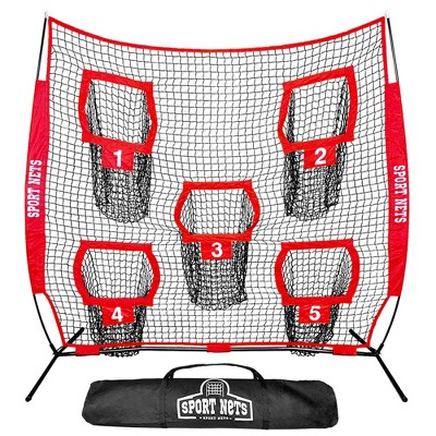 Hit Run Steal Heavy Duty Portable 7 x 7 feet Football Throwing Net with 5 Target Pockets for Quarterback Training and Throwing Target Practice