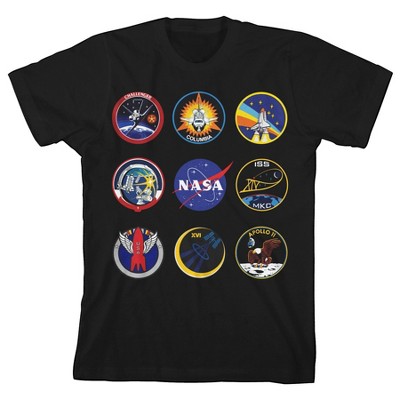 NASA Space Patches Black Graphic Print T-Shirt Toddler Boy to Youth Boy