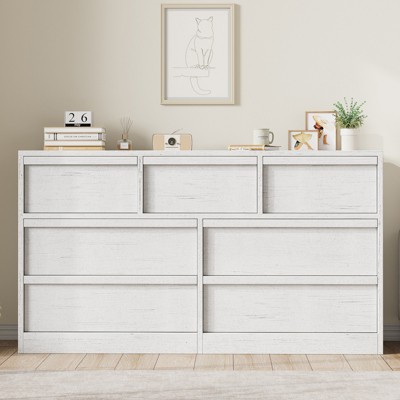 Garvee 7 Drawer Dresser for Bedroom, White Double Dresser Organizer with Concave Handles, Modern Chest of Drawers for Bedroom Living Room Nursery