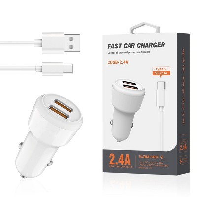 Reiko Typec Portable Car Charger With Built In 3 Ft Cable