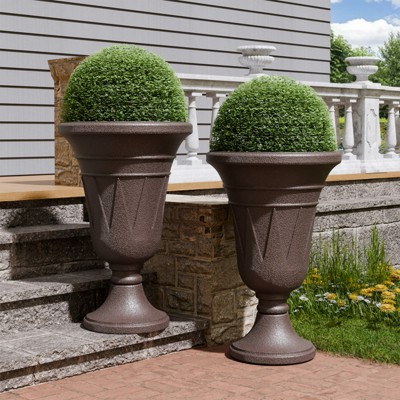 FONTOI 2 Pack Planters with Scalloped Rim, Outdoor Indoor Planters, Flower Plant Pots for Garden, Patio, Backyard, Porch, Brown, 15.75"*23.62"*15.75"