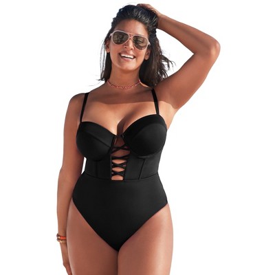 Swimsuits for All Underwire Lace Up One Piece Swimsuit (Plus Sizes Available)