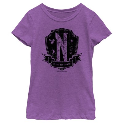 Girl's Wednesday Nevermore Academy Distressed Emblem T-Shirt