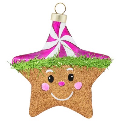 4" Pink Twinkle and Tinsel Smiling Glitter Star Christmas Ornament