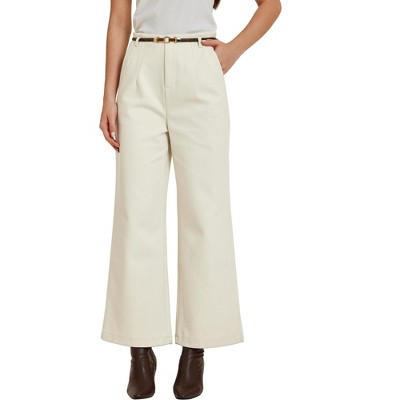 Allegra K Women's Fall Winter Wool Blend High Waist Wide Leg Business Casual Pants
