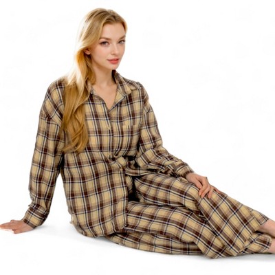 Anna-Kaci Lounge Women's Plaid Lounge Set with Button-Up Shirt and Elastic Waist Pants