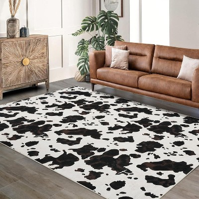 Fulvari Animal Milk Cow Print Washable Decorative Rug Adult Women Brown Highland Cow Print Rug for Boys Girls