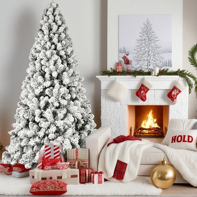 Resenkos Artificial 8ft Flock LED-lit Christmas Tree with 1460PVC Mixed Branch Tips