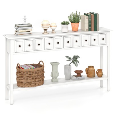 Tangkula 60" Long Narrow Console Table w/4 Drawers & Open Storage Shelf Anti-Tip Kit