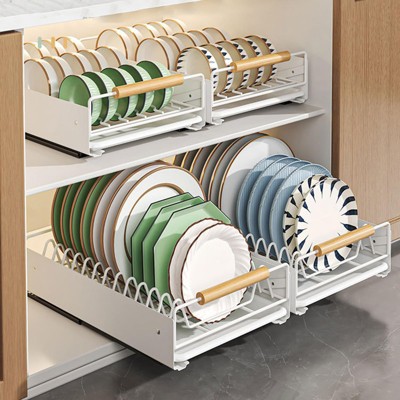 Metal Kitchen Pull-Out Drawer, Dish Drainer with Removable Tray, Kitchen Cupboard Storage Drawer Organizer Holder, Cupboard Organizers
