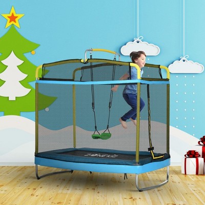 Okak 6.9FT 3-in-1 Kids Trampoline with Enclosure, Toddler Trampolines with Swing and Gymnastics Bar, Rebounder for Indoor, Outdoor, Blue