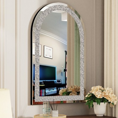 23.6x35.4 in Crushed Diamond Mirror Bling Crystal Wall Mounted Bathroom Mirror Arched