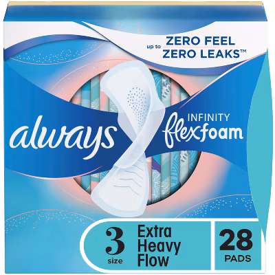 Always Infinity FlexFoam Pads for Women - Extra Heavy Absorbency - Unscented - Size 3 - 28ct
