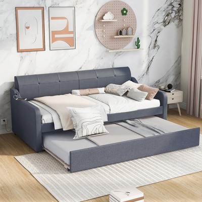 Whisen Upholstery Daybed with Erectable Trundle and USB Charging Design