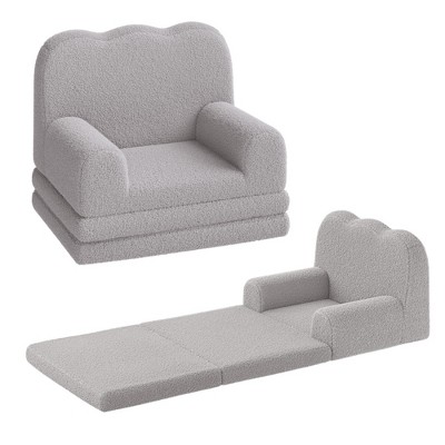 Coucheta Kids Couch, 2-In-1 Comfy Toddler Couch Fold Out, Convertible Sofa to Lounger Foam Kids Chair with Teddy Fleece, Gift for Girls and Boys
