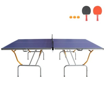 8FT Mid-Size Table Tennis Table, Foldable & Portable Ping Pong Table Set with Net, 2 Table Tennis Paddles and 3 Balls, Easy Assembly with Side Handles