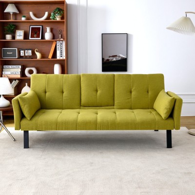 TIRAMISUBEST 70 Inch Convertible Sofa Bed Sleeper Couch Foldable Cup Holder Side Storage Guest Ready Small Space, Green