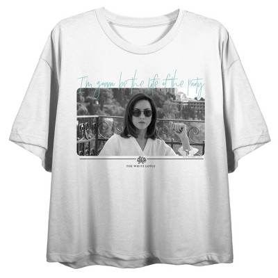 White Lotus Life Of The Party Crew Neck Short Sleeve Women's White Crop Top