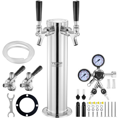 VEVOR Kegerator Tower Kit, Dual Taps Beer Conversion Kit, Stainless Steel Keg Beer Tower Dispenser with Dual Gauge CGA320 Regulator