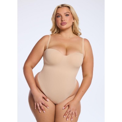 She's Waisted Women's BraSculpt Strapless Bodysuit Thong Shapewear