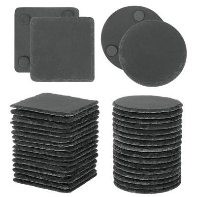 Unique Bargains Coffee Table Home Decor Round and Square Slate Coasters 4 Inch Black 72 Pcs