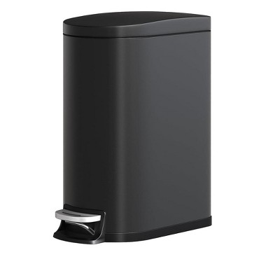 2.6 Gallon Slim Bathroom Trash Can with Soft Close Lid, Stainless Steel Garbage Can, Small Step-on Trash Bin with Inner Bucket, Rear Handle