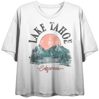 Lake Tahoe California Vintage-Inspired Women's White Cropped Tee