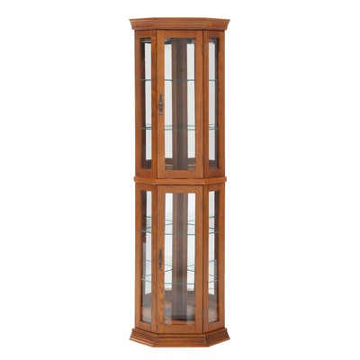 FONTOI Corner Cabinet Corner Display Curio Cabinet, Glass Display with Adjustable Glass Shelves, Oak, 15.35"*69.59"*15.35"