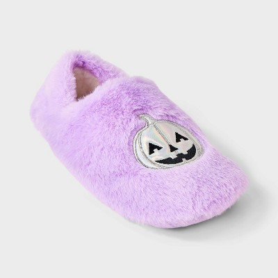 Women's Iridescent Pumpkin Halloween Faux Fur Slipper Socks with Grippers - Hyde and EEK! Boutique™