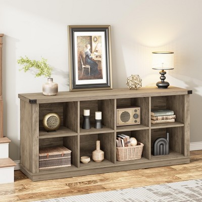8 Cube Storage Organizer Bookcases, 3 Tier Metal Horizontal Bookcase, 62 Inch Industrial Storage Bookcase for Entryway