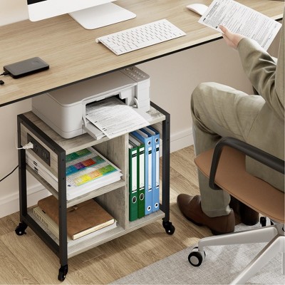 Printer Stand with Charging Station, Home Office Desktop Printer Stand, Under Desk Printer Table, Heavy Duty Rolling Printer Cart