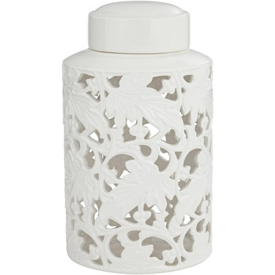 Dahlia Studios Angelique 12" High White Ceramic Jar with Lid