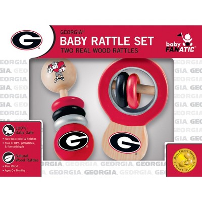Baby Fanatic Wood Rattle 2 Pack - NCAA Georgia Bulldogs Baby Toy Set