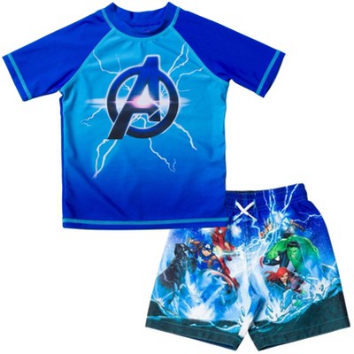 Evergreen Classics Raglan Pullover Rash Guard UPF 50+ Swim Trunks Outfit Set Toddler