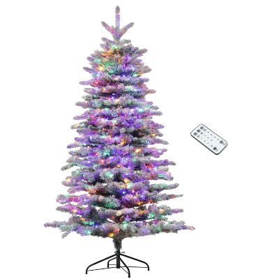 6.5 ft Pre-Lit Pine Artificial Christmas Tree, Snow Flocked Christmas Tree, Hinged Xmas Tree with 400 LED Lights and 990 Branch Tips for Holiday Party