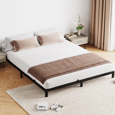 Bed Frame No Box Spring Needed, Heavy Duty Platform Metal Bed Frame with Metal Slats and Under Bed Storage, Easy Assembly, Black