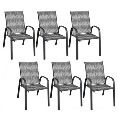 ADILE Set of 6 Outdoor PE Wicker Stackable Dining Chairs, Mix Grey