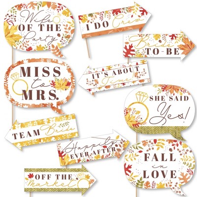 Big Dot of Happiness Funny Fall Foliage Bride - Autumn Leaves Bridal Shower and Wedding Party Photo Booth Props Kit - 10 Piece