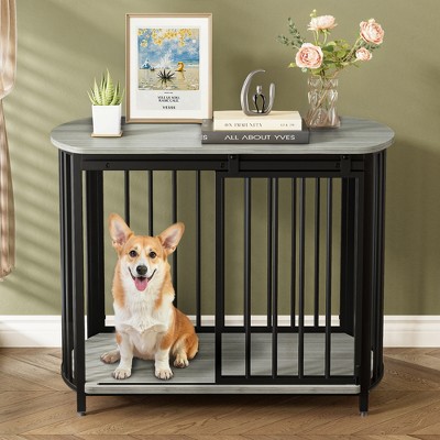 APRILSOUL GO 31.5" Wooden Dog Crate,Furniture-Style End Table for Small-Medium Dogs. Double-Doors, Modern Indoor Kennel, Brown