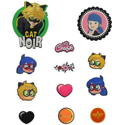 Miraculous Ladybug Shoe and bag Charms for Girls Teens, 12 Assorted Ladybug and Cat Noir Badges, Shoe Decoration Charms, Party Favors Gifts (Wyncor)