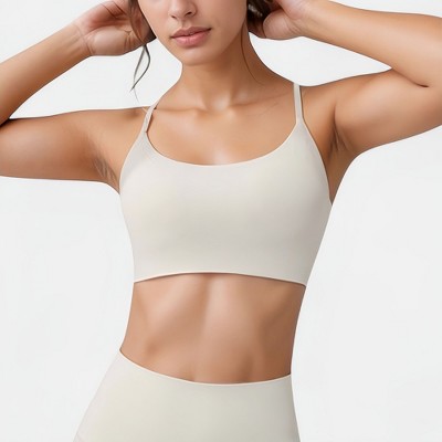 Anna-Kaci Active Women's Seamless Scoop Neck Sports Bra with Thin Adjustable Straps and Soft Stretch Fabric