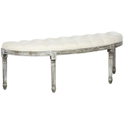 TiramisuBest Vintage Semi-Circle End of Bed Bench, Upholstered Bedroom Entryway Bench with Tufted Velvet-Touch Fabric & Rubberwood Legs, Gray