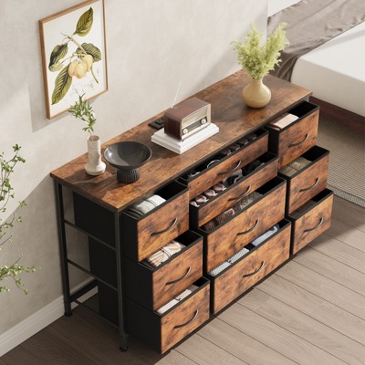 COZONY Fabric 10-Drawer Dresser & 47" TV Stand with Power Outlet — Sturdy Metal Frame & Wood Tabletop for Bedroom, Guest Room & Closet