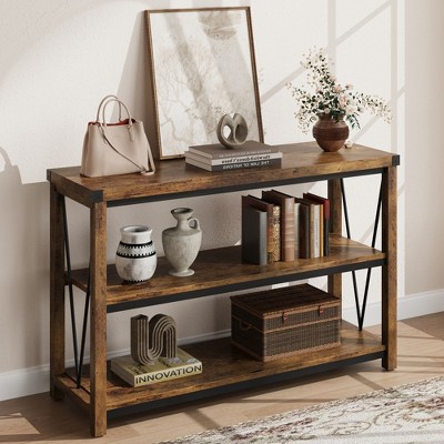Farmhouse Entryway Table,47 Inch Narrow Long Console Table with Storage, 3 Tier Wood Console Table for Living Room, Behind Couch Table